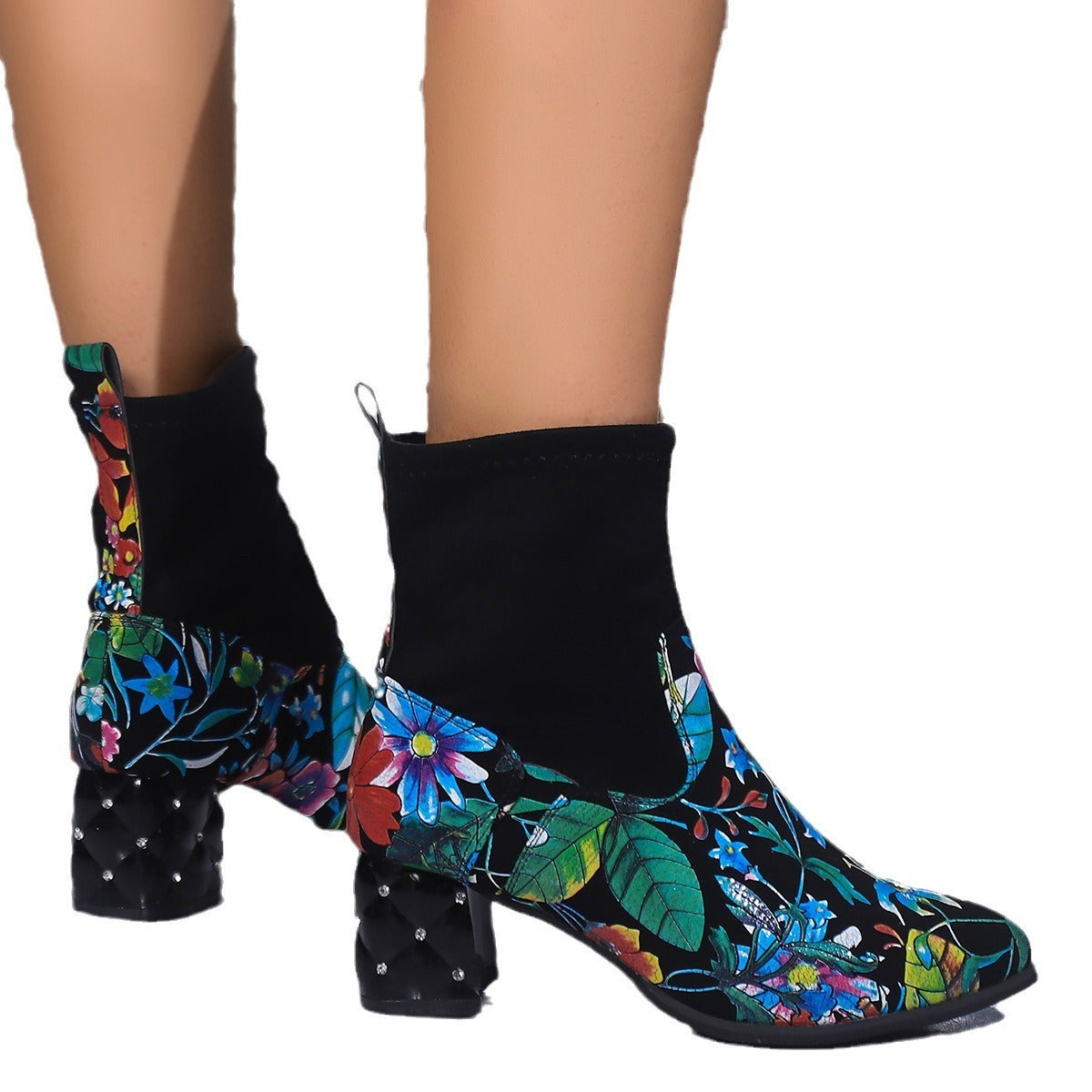 Printing Plus Velvet Wool Stretch Boots Mid Heel