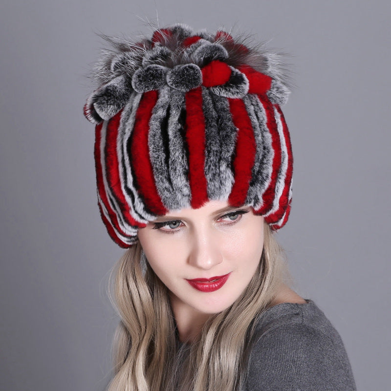 Woven Women's Fur Hats Warm And Thick Warmth Ladies Colorful Knitted Hats