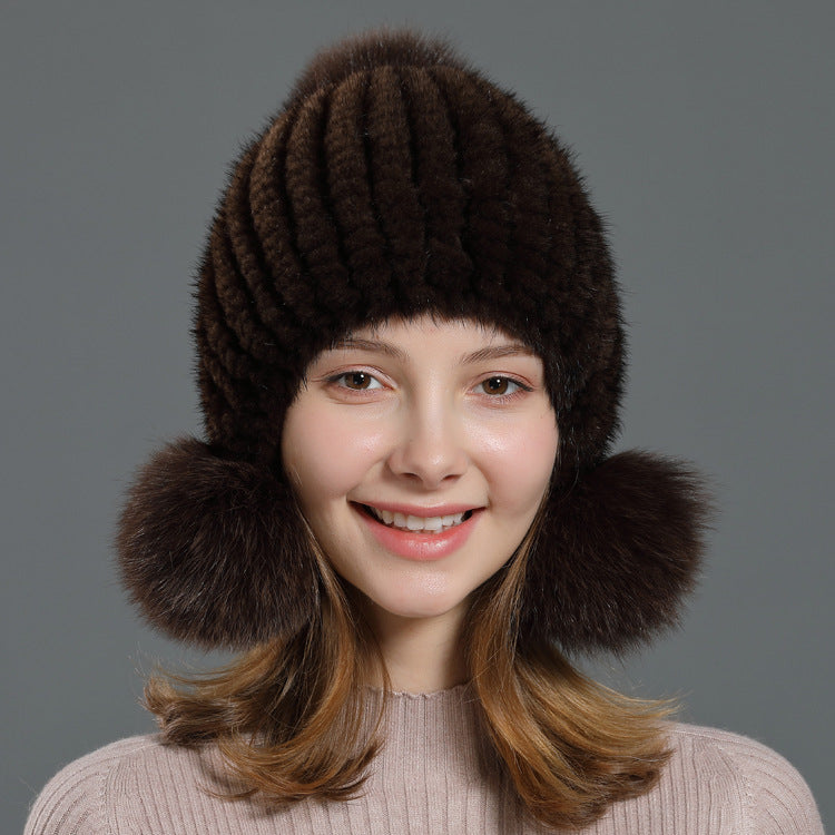 Korean Style Fox Fur Ball Fur Hat Women