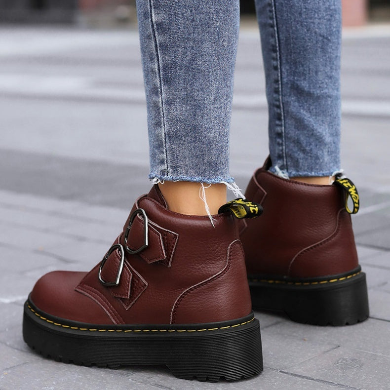 Thick-soled Heart-shaped Buckle Lazy Women's Boots