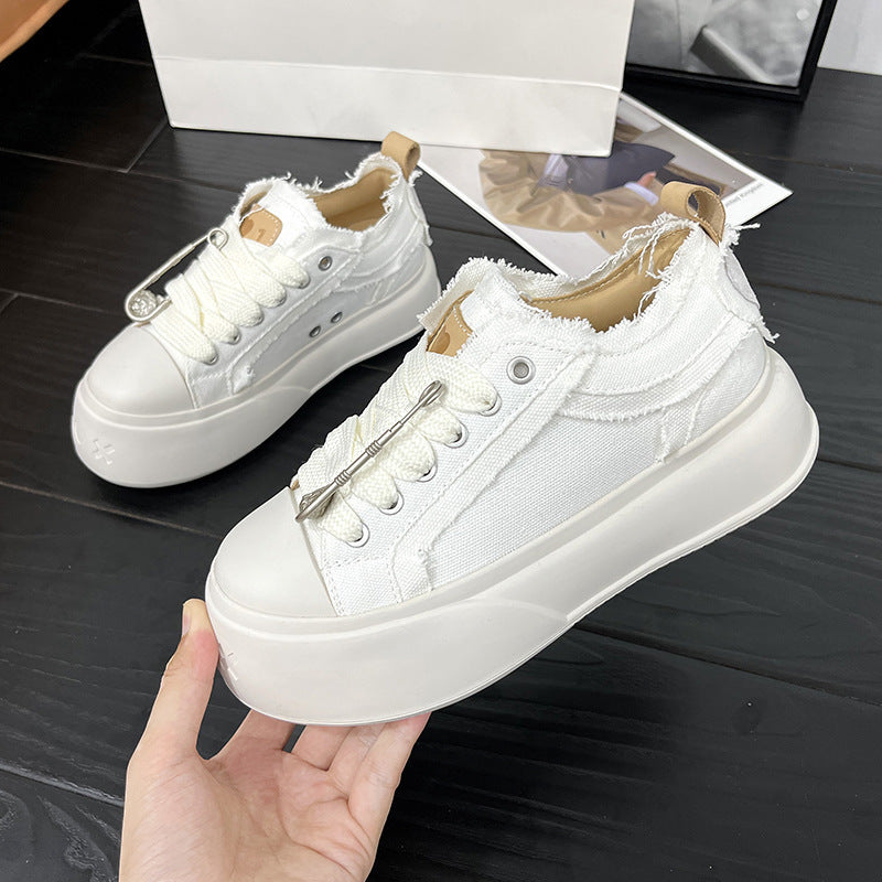 Women's Lace-up Canvas Shoes With Thick Sole