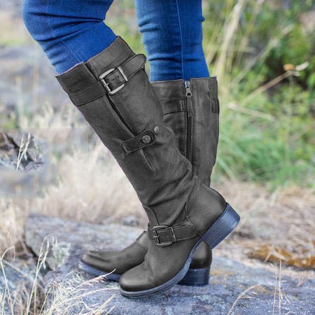 Round Head Casual Low Heel Tall Knight Boots