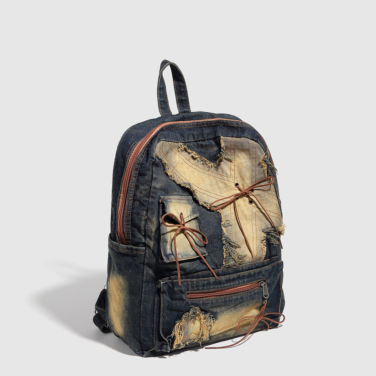 Washed Denim Retro Backpack Large Capacity Commuter Bag