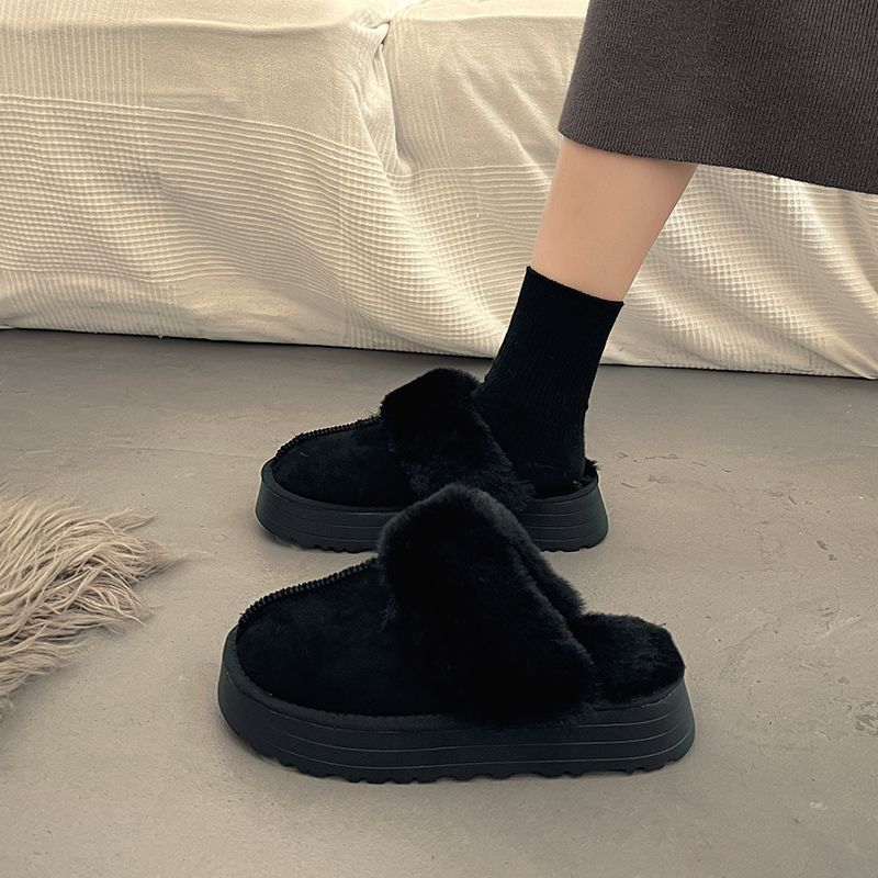 Snow Boots Fur Integrated Fluffy Slippers Women's Half Slippers Cotton Shoes