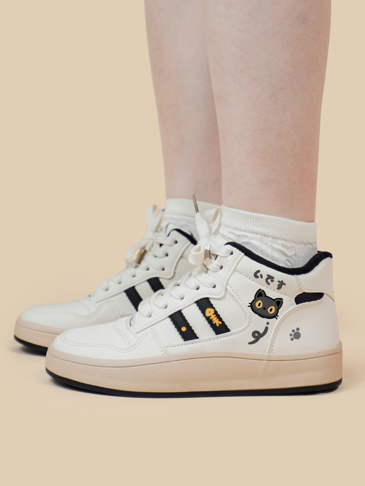 Cartoon High-top Shoes Women's Plus Velvet Lace Up Cotton Shoes