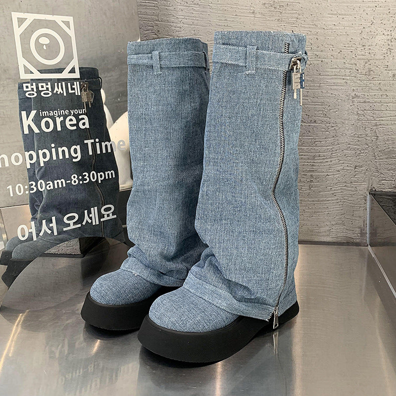 Botas vaqueras con plataforma estilo francés para mujer