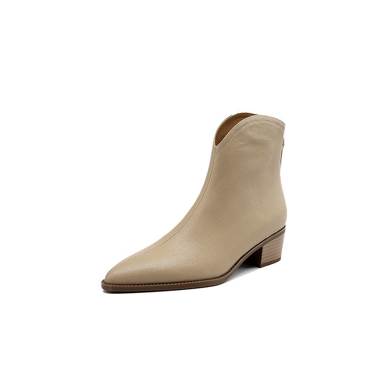 Simple Solid Color And Nude Ankle Boots For Women