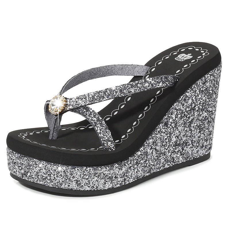 Women's Rhinestone Ultra-high Heel Platform Flip-flops