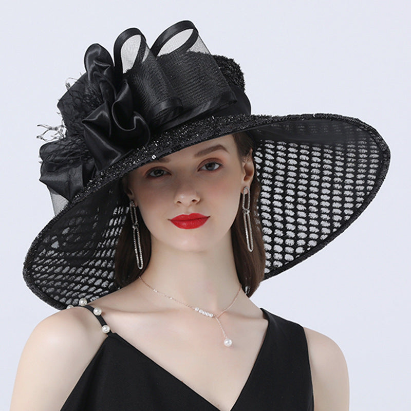 Large-brimmed Hat With Mesh Flower Decoration For Comfortable Shading