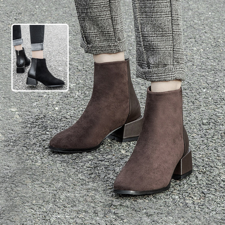 Retro Square Heel Pointed Toe Ankle Boots Fashion Versatile Chelsea Boot Women's Shoes