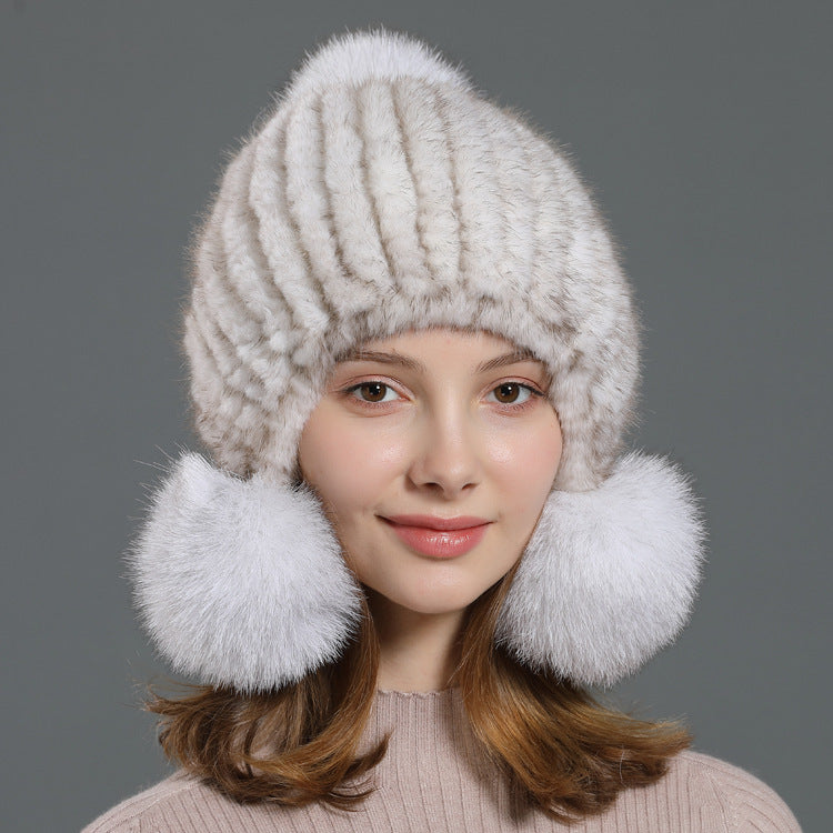 Korean Style Fox Fur Ball Fur Hat Women