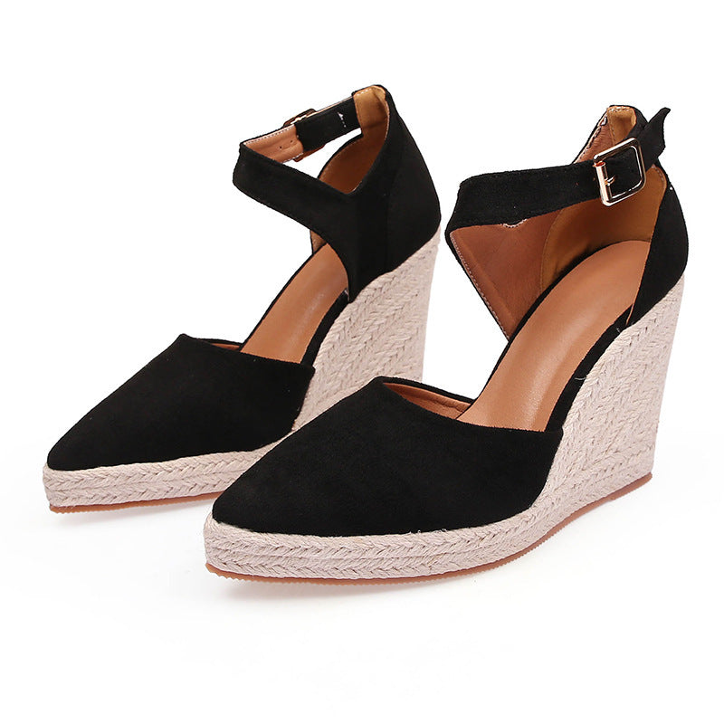 Pointed Toe Wedge Pumps Platform High Heel Hollow Women's Shoes