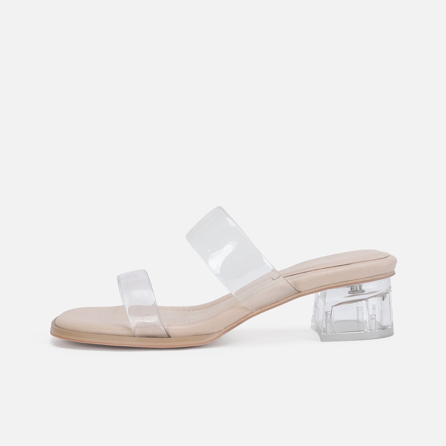 Sandalias blancas de tacón medio para mujer con zapatillas transparentes para uso exterior