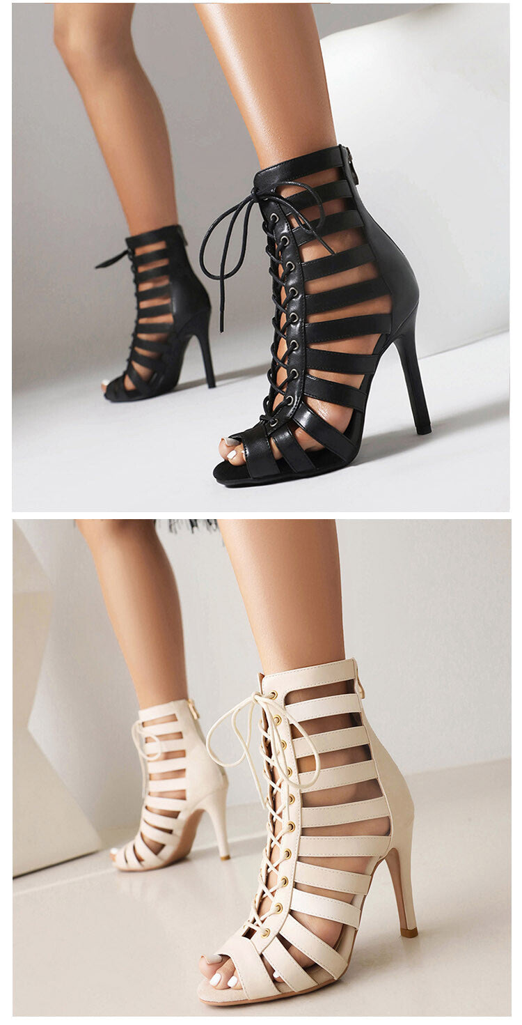 Summer Open Toed High Heel Lace-up Sandal Boots