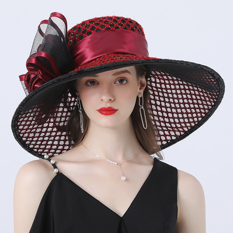 Large-brimmed Hat With Mesh Flower Decoration For Comfortable Shading