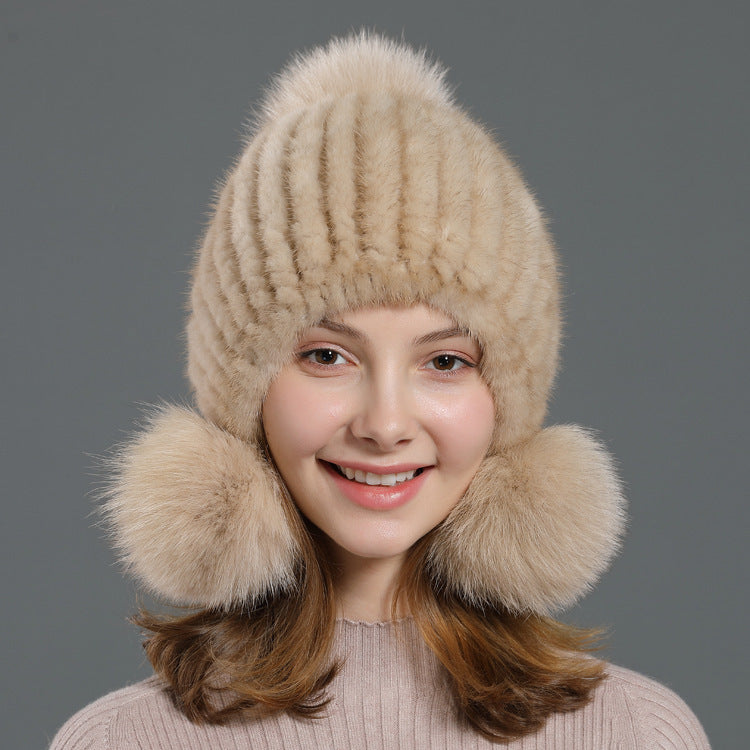 Korean Style Fox Fur Ball Fur Hat Women