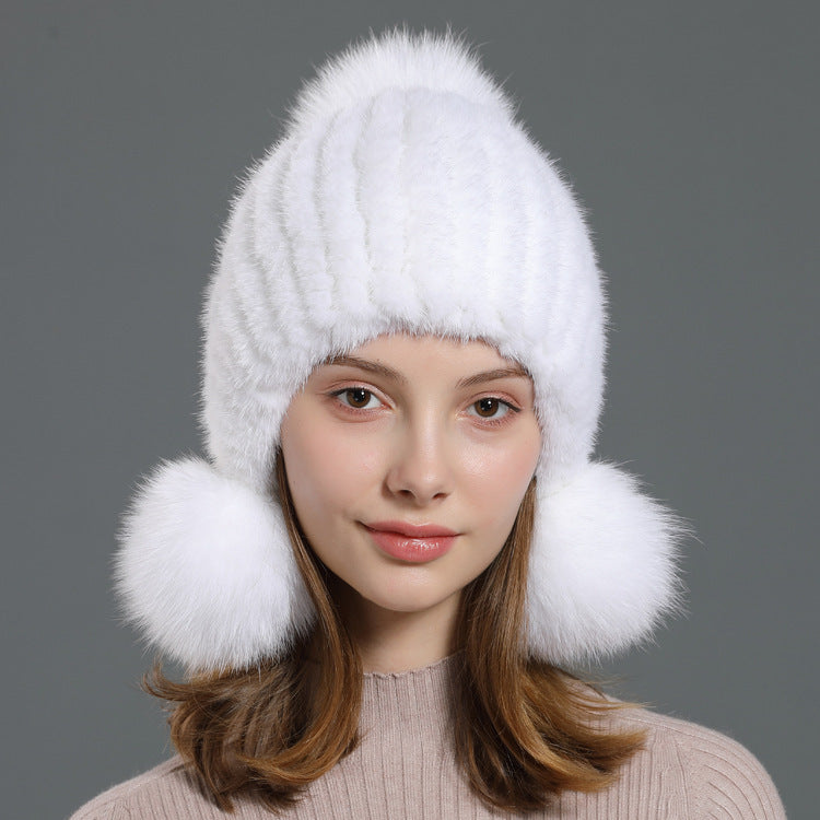 Korean Style Fox Fur Ball Fur Hat Women