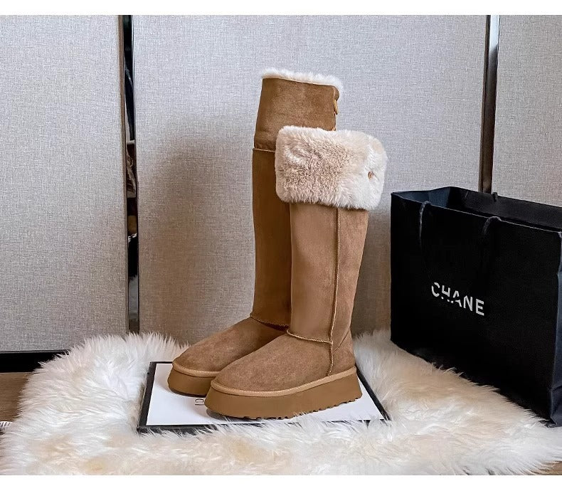 Women's Long Snow Winter Fleece-lined Thickened New Platform Cotton Shoes Below The Knee Long Boots