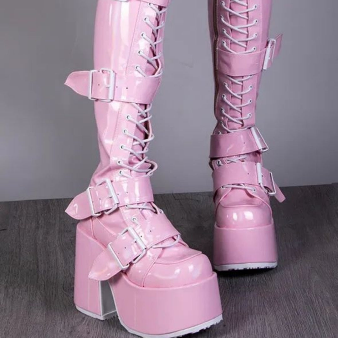 Belt Buckle Waterproof Platform Heel Boots Over The Knee Boots Women's Boots