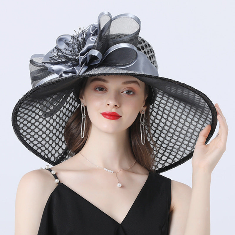 Large-brimmed Hat With Mesh Flower Decoration For Comfortable Shading