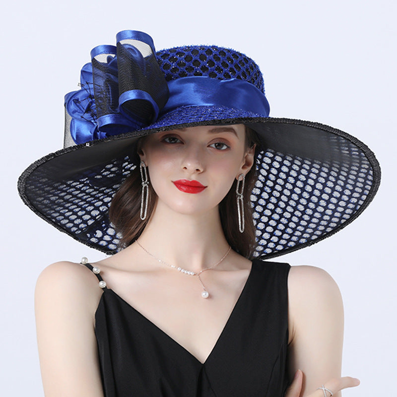 Large-brimmed Hat With Mesh Flower Decoration For Comfortable Shading