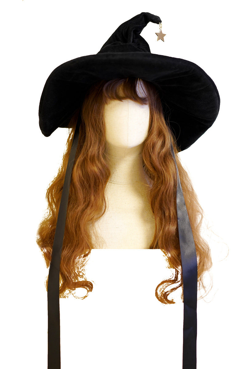 Freely Shaped Suede Witch Hat With Bow Tie