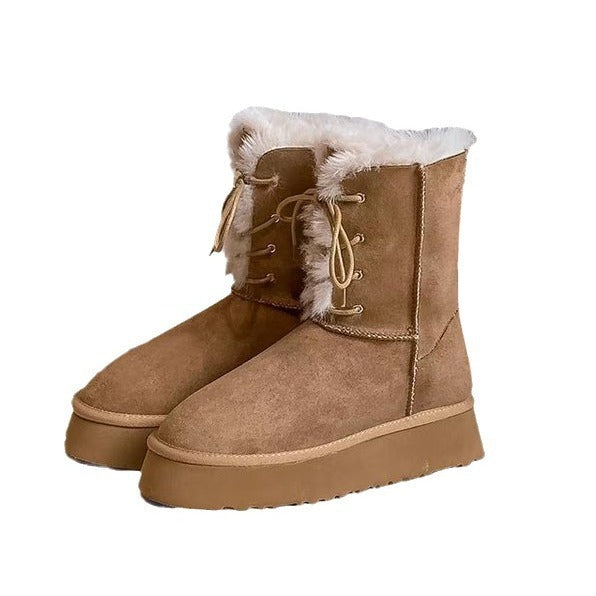 Women's Fashion Brown Warm Slugged Bottom Snow Boots