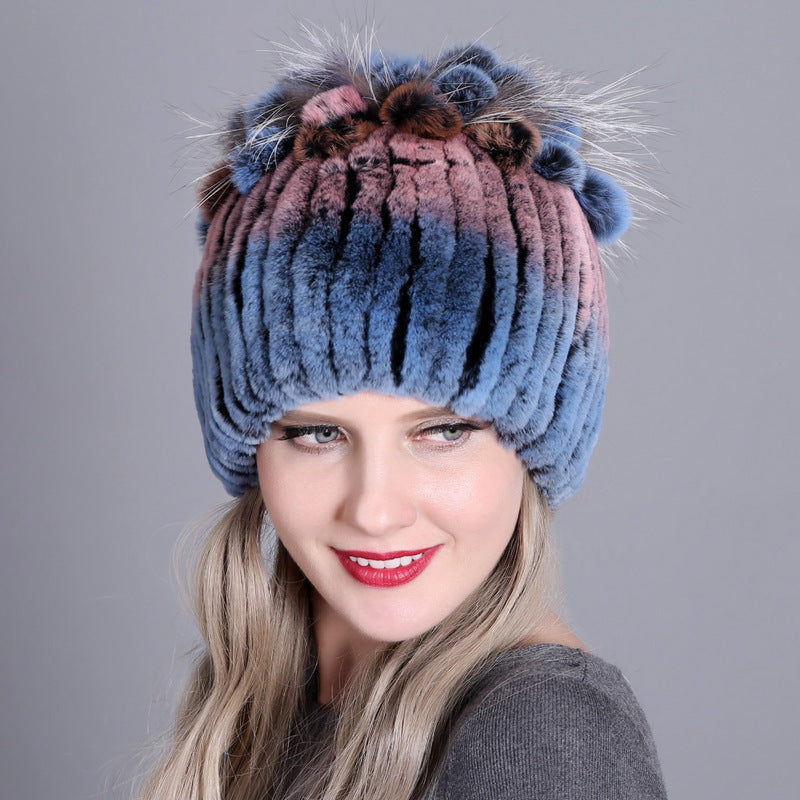 Woven Women's Fur Hats Warm And Thick Warmth Ladies Colorful Knitted Hats