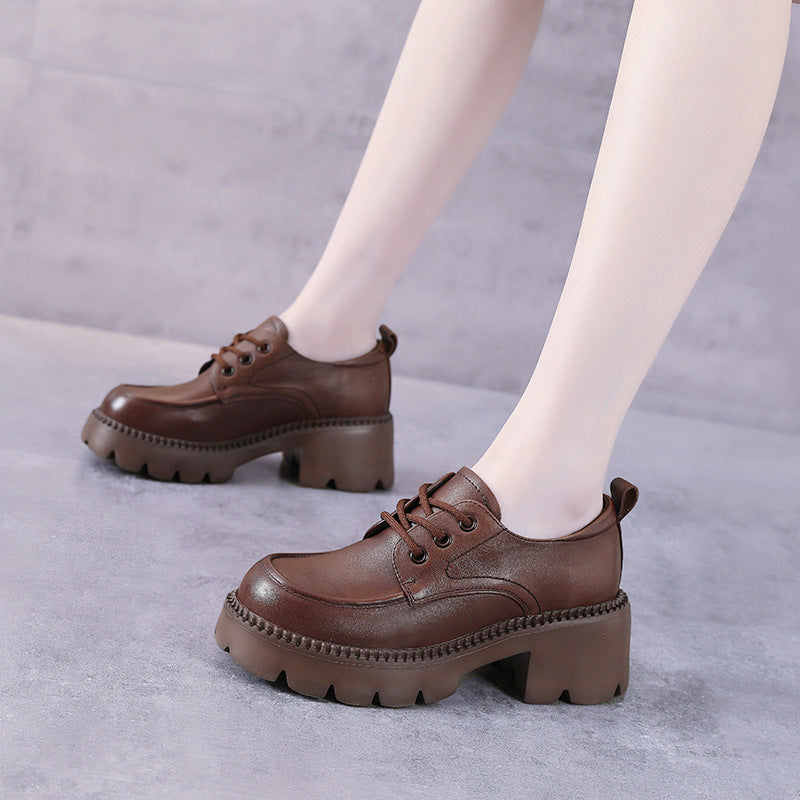 Women's Fashion Genuine Leather Thick Bottom Top Layer Cowhide Shoes