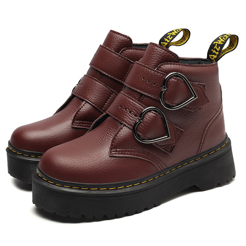 Thick-soled Heart-shaped Buckle Lazy Women's Boots