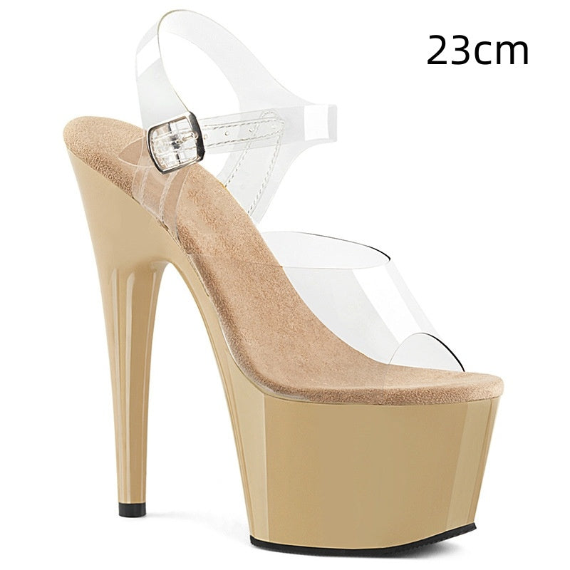 17cm Stiletto Heel Pole Dance Shoes Buckle Peep Toe Sandals Waterproof Platform Night Show Catwalk Show High Heels