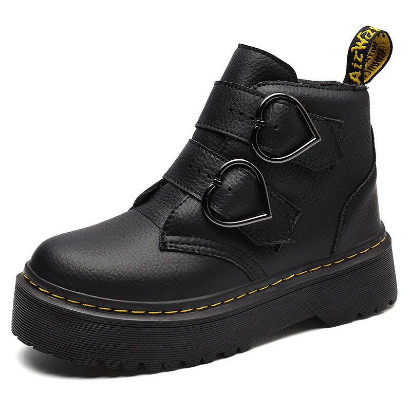 Thick-soled Heart-shaped Buckle Lazy Women's Boots