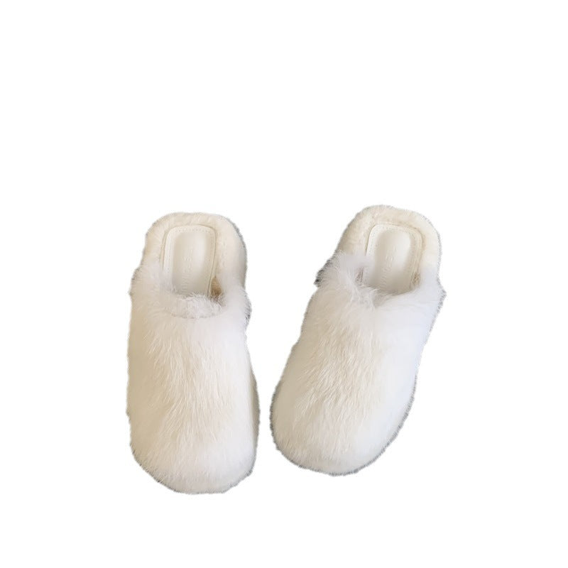 Closed-toe Slippers Female Household Velvet Thermal Non-slip