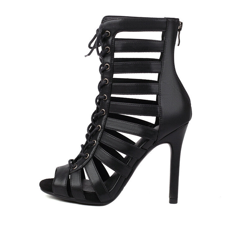 Summer Open Toed High Heel Lace-up Sandal Boots