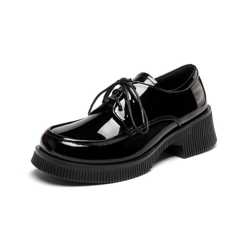 Women's Fashion Casual Leather Patent Leather Lace-up Leather Shoes