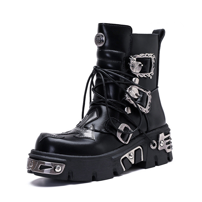 Bota de trabajo estilo punk retro e informal de caña alta