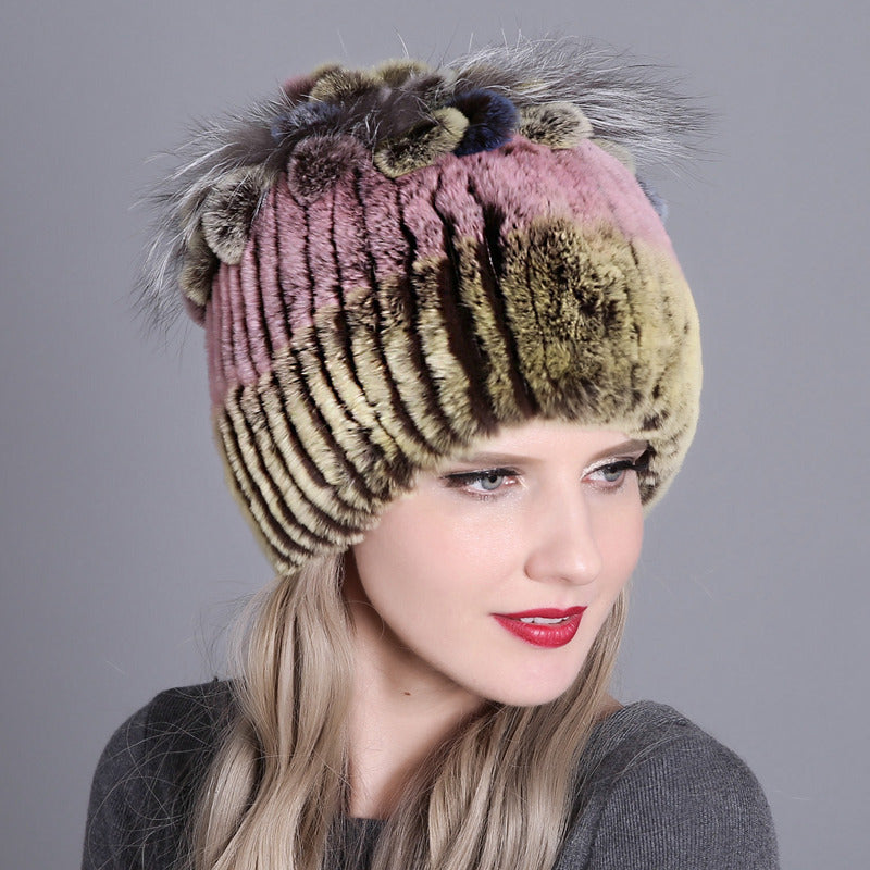 Woven Women's Fur Hats Warm And Thick Warmth Ladies Colorful Knitted Hats