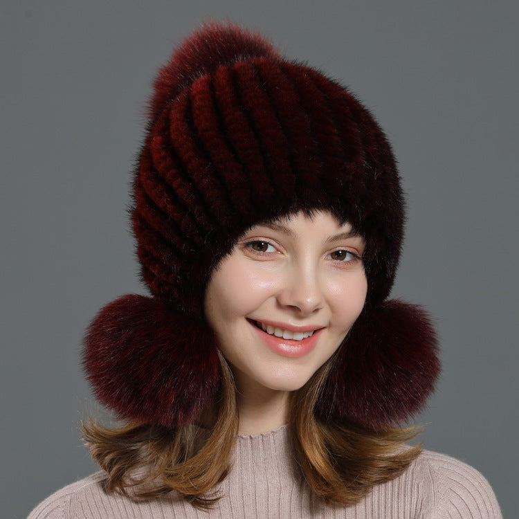 Korean Style Fox Fur Ball Fur Hat Women