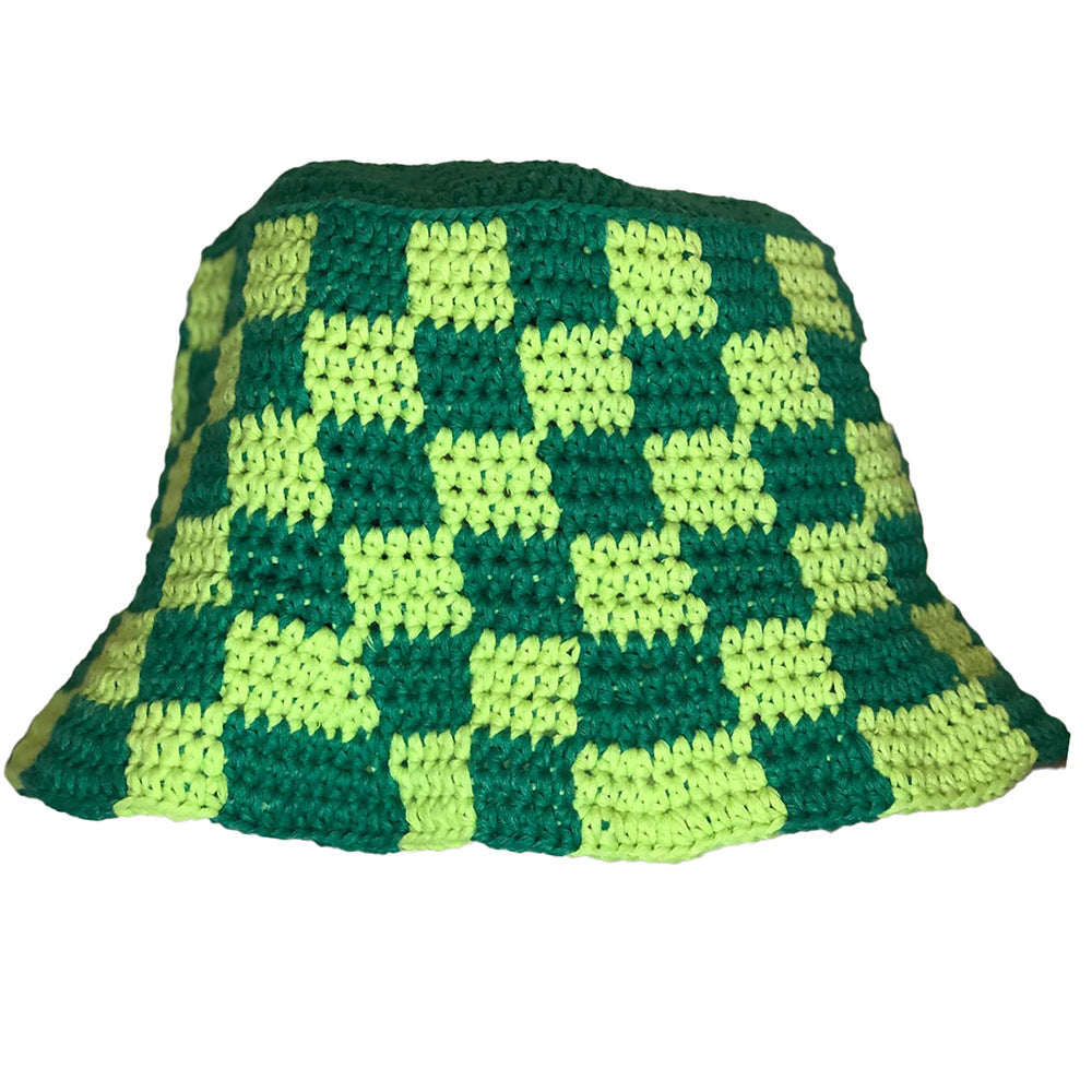 Handmade Crocheted Complex Knitted Square Color-blocking Woolen Hat