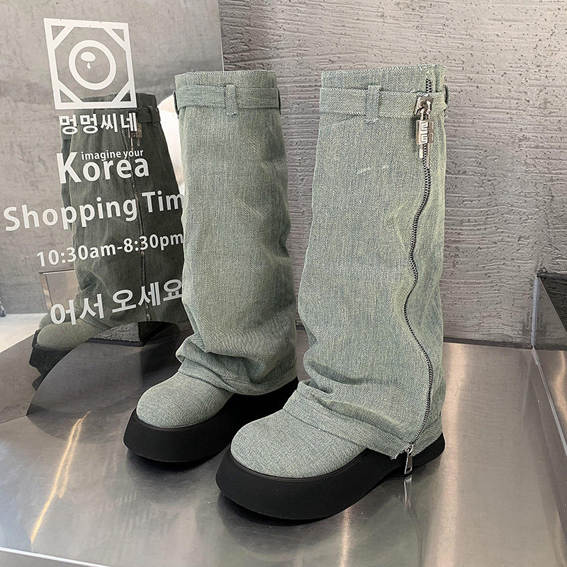 Botas vaqueras con plataforma estilo francés para mujer