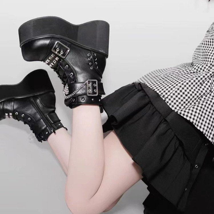 Punk Belt Buckle Platform Y2g Shoes Gothic Platform Shoes Boots