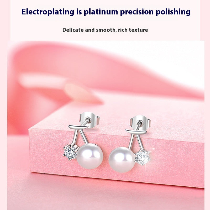 Cherry Light Luxury Freshwater Pearl Ear Studs Women