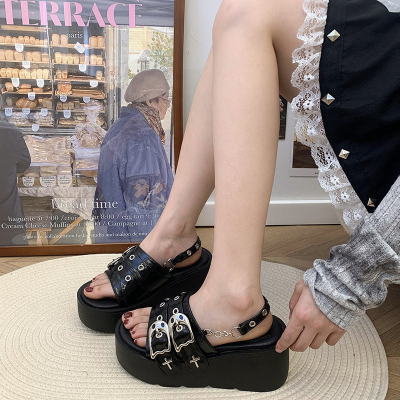 Sandalias de suela gruesa para mujer estilo retro