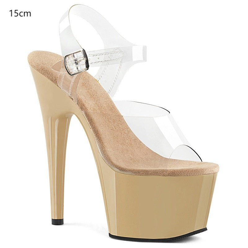 17cm Stiletto Heel Pole Dance Shoes Buckle Peep Toe Sandals Waterproof Platform Night Show Catwalk Show High Heels