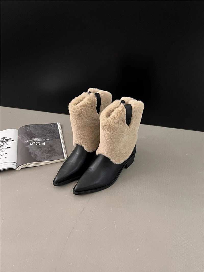 Velvet Thermal Booties Women's Pointed Toe Fashion