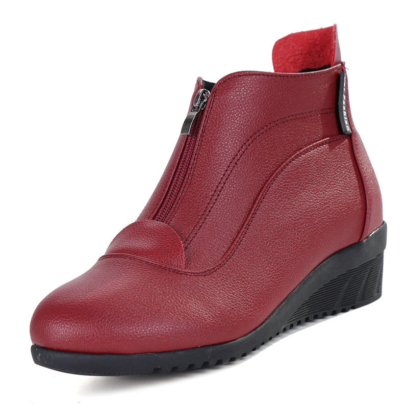 Soft Bottom Mid Heel Sports Middle-aged And Elderly Dancing Shoes Zipper Ankle Boots