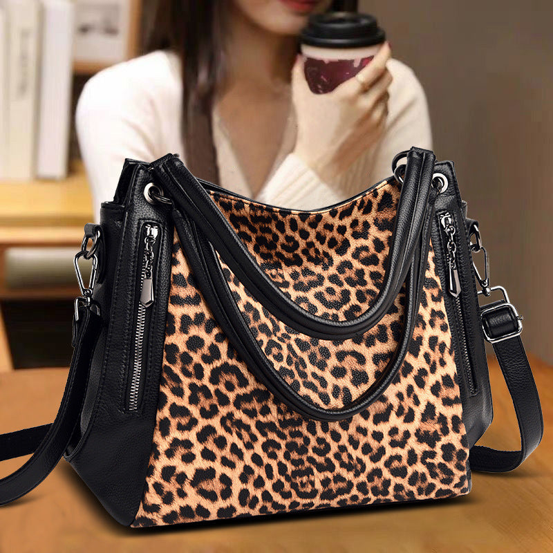 Bolso de mujer de moda con estampado de leopardo de gran capacidad y estilo urbano sencillo