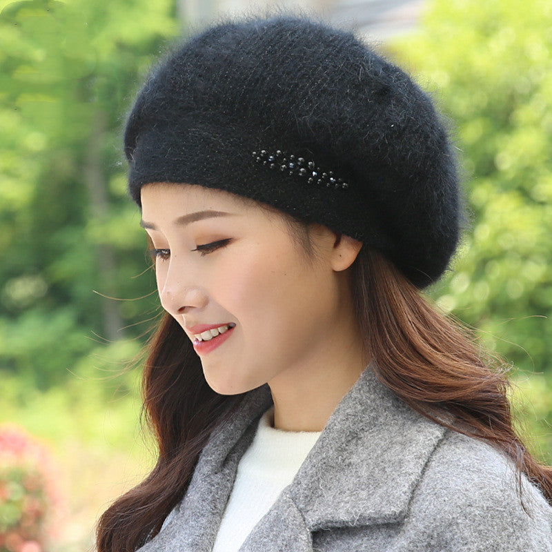 Winter Warm Fashion Knitted Confinement Hat Casual Beret Cute Rabbit Fur Hat