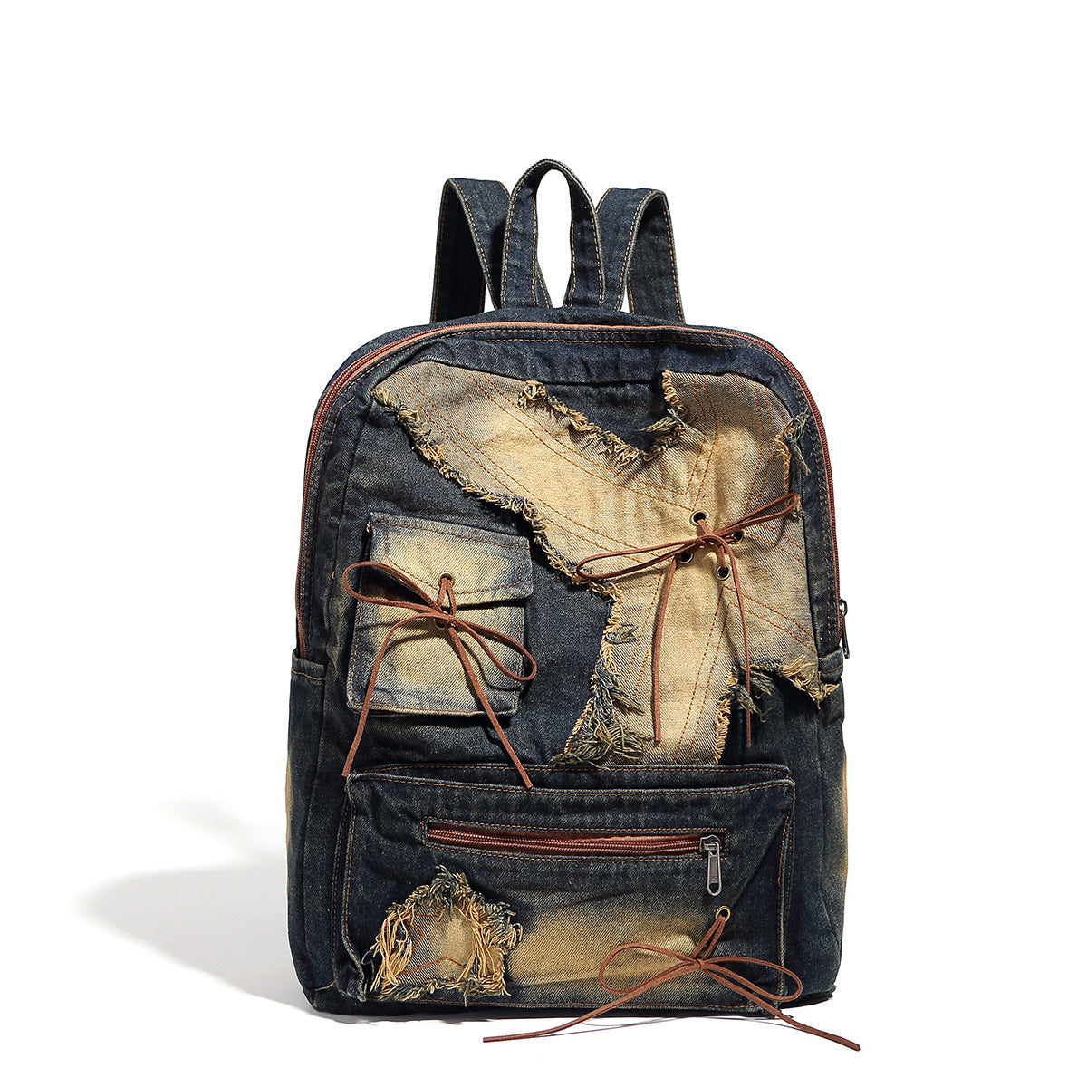 Washed Denim Retro Backpack Large Capacity Commuter Bag